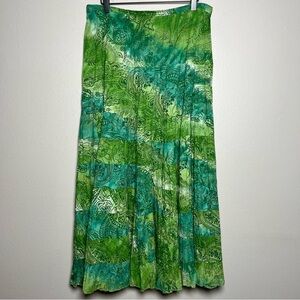 VTG Coldwater Creek Women Skirt Large Green Floral Paisley Broomstick Art Whimsi